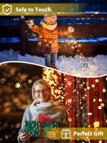 Solar String Lights Outdoor 2 Pack 200 LED 66FT Christmas Lights Warm White (2 Count)