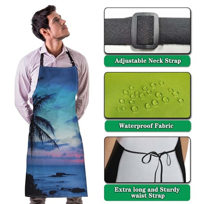 Kitchen Aprons for Men Hawaii Beach Blue Sunset Apron for Women for Cooking Restaurant BBQ Painting Crafting Gardening 27”