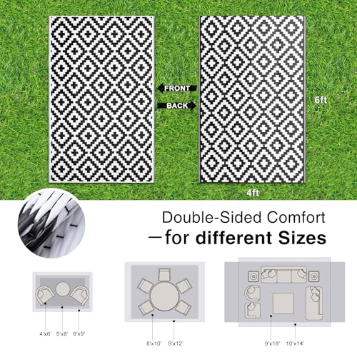 Outdoor Rug 4x6 ft Waterproof Reversible Mat