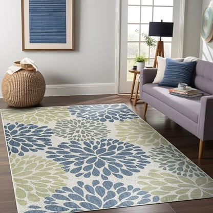 Outdoor Rug 9x12 Modern Exotic Tropical Leaf Area Rugs for Indoor and Outdoor Patio Deck Porch Garden Water Resistant Washable Outside Carpet