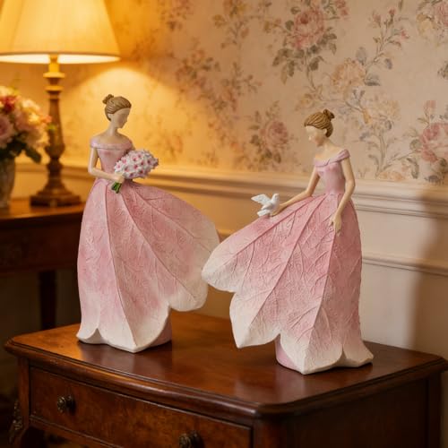 Pink Leaf Angel Girls Fairy Statue Collection Home Decoration