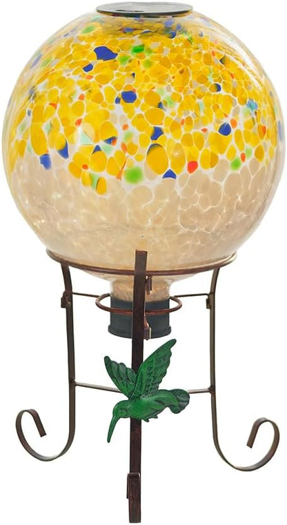 10" Diameter Solar Gazing Ball and 8.5" Metal Stand Indoor Outdoor Yard Art Ornament Coloful Spot Glass Globe Sphere Solar Gazing Balls for Garden,Lawn,Porch,Patio Birthday Gifts for Women,Mom