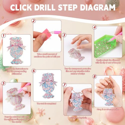 20 Pcs Christmas Macaron Candy Diamond Painting Keychain Kits 5d DIY Diamond Art Pendants Double Sided Hanging Key Chains for Christmas Party Decoration DIY (20 Count)