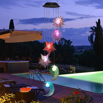 Solar Wind Chimes with Sun Moon Star Color Changing Windchimes