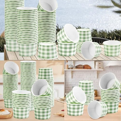 Greencian 120Pcs 12oz Gingham Ice Cream Cups for Hot or Cold Food