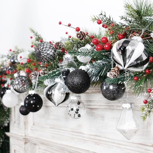 34PCS Black White Christmas Ball Ornaments Set for Tree Decor (34 Count)