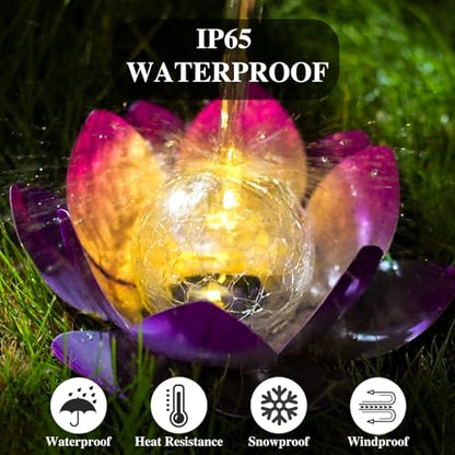 Solar Light Outdoor Decor Art Crackle Globe Glass Lotus Decoration (2 Count)