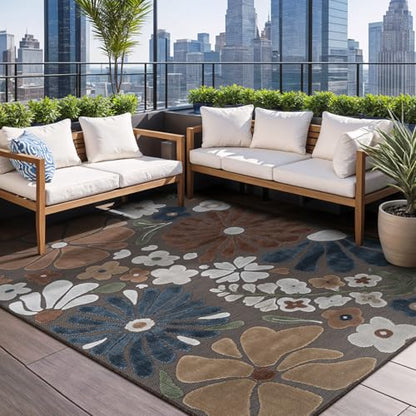 Outdoor Rug 9x12 Large Modern Floral Tropical Area Rugs for Outdoor and Indoor Patio Easy to Clean Non Shedding Living Room Porch Garden Washable Outside Carpet (108 Sq Ft)