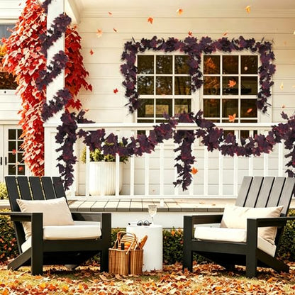 Fall Maple Leaf Garland Artificial Vintage Burgundy Maple Vine 2Pcs (2 Count)