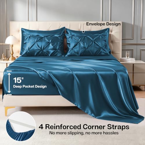 Satin Twin XL Comforter Set Teal