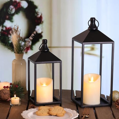 2 Pcs Black Decorative Metal Lanterns Farmhouse Lantern Decor with Candles (70 Count)