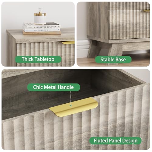 Fluted Dresser for Bedroom with 3 Drawers