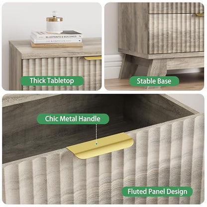 Fluted Dresser for Bedroom with 3 Drawers