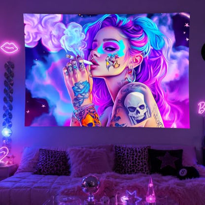 Girl Blacklight Tapestry 78x59 Inch Cool Girl Room Decor
