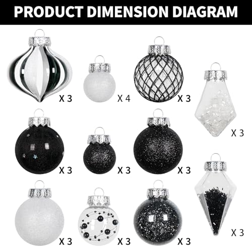 34PCS Black White Christmas Ball Ornaments Set for Tree Decor (34 Count)