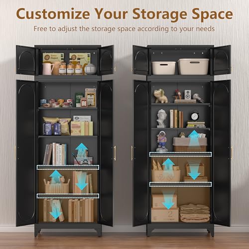 90" Tall Metal Kitchen Pantry Storage Cabinet with Doors and Shelves