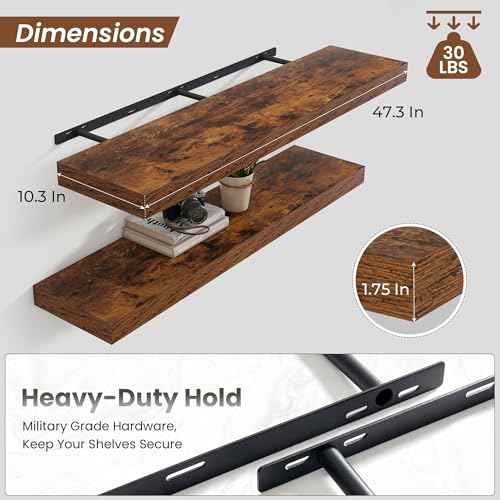 Floating Shelves 47.2" W x 10.3" D Rustic Brown Set of 2 (2 Count)
