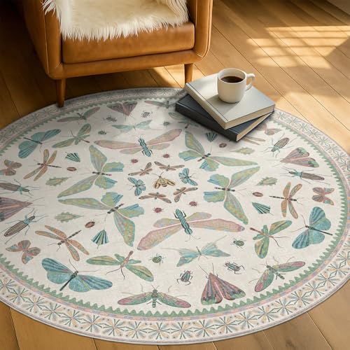 Insect Light Green 5ft Round Area Rug for Living Room (25 Sq Ft)