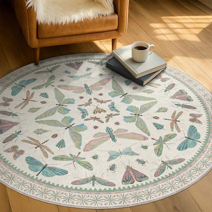 Insect Light Green 5ft Round Area Rug for Living Room (25 Sq Ft)