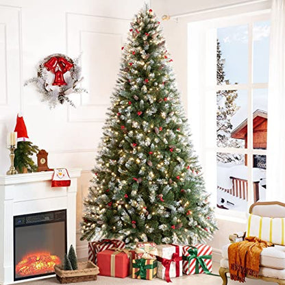 Vancouver 7.5ft Frosted Prelit Artificial Christmas Tree with Pine Cones