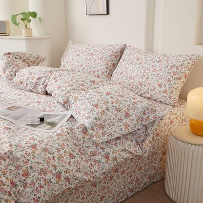 Vintage Pink Floral Cottagecore Comforter Set Queen with 2 Pillowcases