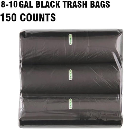 8-10 Gallon Trash Bags, 150 Count Black Garbage bags, Multi-purpose Trash Can Bin Liners for Bathroom, Office, Industrial, Commercial, Janitorial, Municipal, Recycling