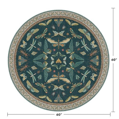 5ft Round Teal Boho Rug for Entryway (19.63 Sq Ft)