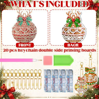 20 Pcs Christmas Gingerbread Ball Diamond Painting Keychains Kit (20 Count)