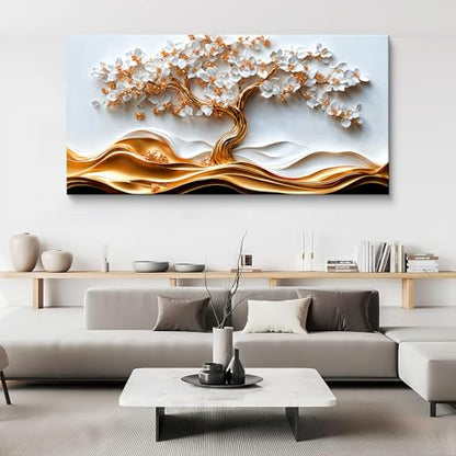 Large White Wall Art Prints Gold Tree Of Life Canvas Art Wall Decor For Living Room Aesthetic Home Tree Pictures Wall Decor Picture For Bedroom Loft Villa Guest Room Interior Adornment 29*58 Inch