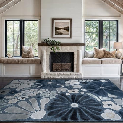 Outdoor Rug 9x12 Large Modern Floral Tropical Area Rugs for Outdoor and Indoor Patio Easy to Clean Non Shedding Living Room Porch Garden Washable Outside Carpet (108 Sq Ft)