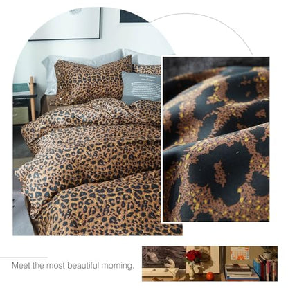 Leopard Print Twin XL Comforter Set 3 Pieces Animal Cheetah Printed Comforter with 2 Pillowcases Fluffy Soft Microfiber Bedding Set Farmhouse Leopard Comforter Set Boho Bed Comforter Twin XL Size
