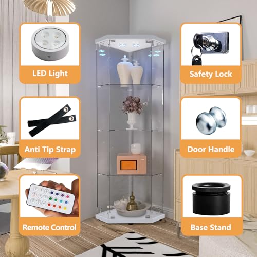 Corner Glass Display Cabinet with LED 4
