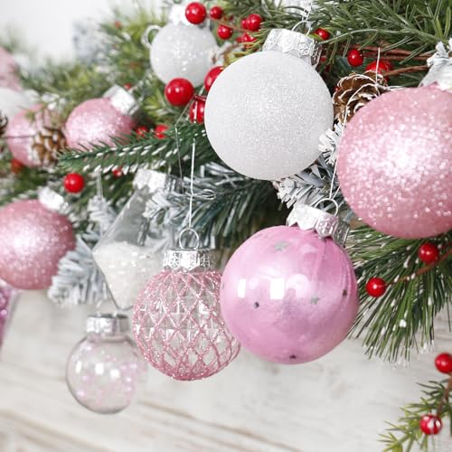 34PCS Pink White Christmas Ball Ornaments Set for Tree Decor (34 Count)