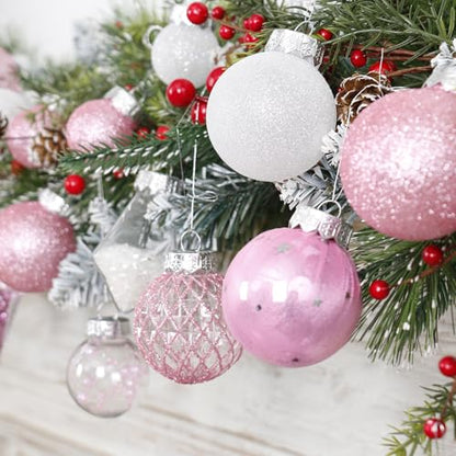 34PCS Pink White Christmas Ball Ornaments Set for Tree Decor (34 Count)