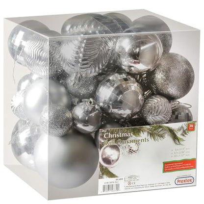 36pc Silver Christmas Ornaments Set