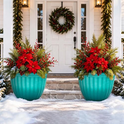 Autodaya 15" Large Planters For Outdoor Plants Set Of 2 Plastic Flower Pots (2 Count)