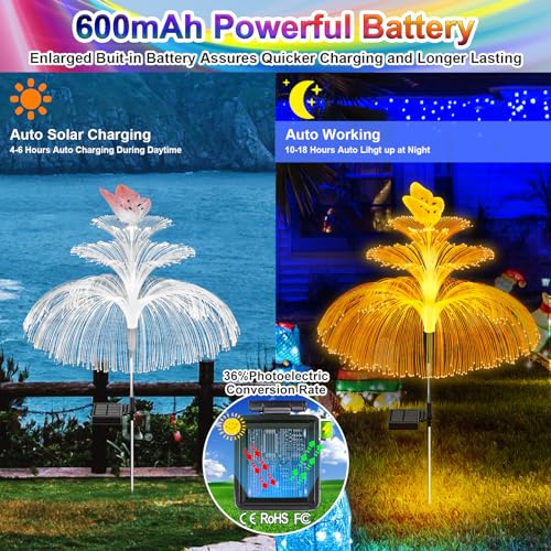 Solar Garden Lights 3 Pack New Upgraded Solar Lights Outdoor Waterproof 3 Layers 7 Color Changing Jellyfish Butterfly Decorations for Garden Yard Gifts for Women (3 Count)