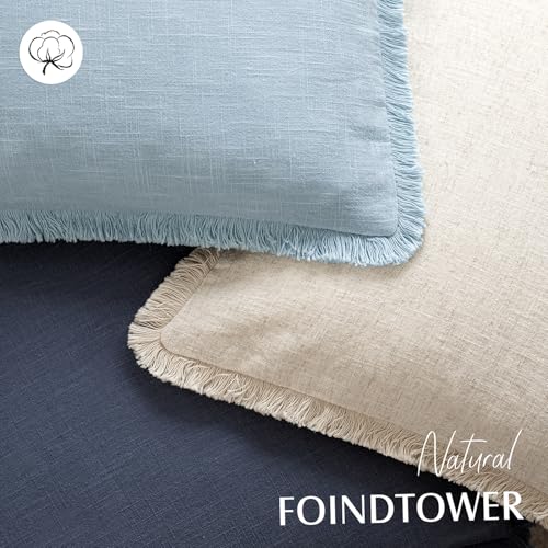 Decorative Linen Fringe Throw Pillow Covers 22×22 Light Blue (2 Count)