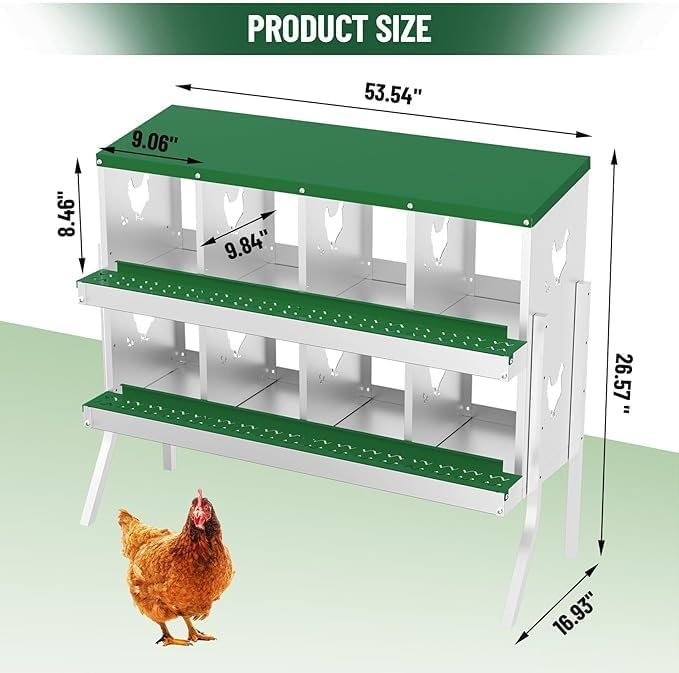 Chicken Nest Box, 8-Compartment Egg-Laying Box, Metal Hen House, Convenient for Collecting Eggs - Ventilated Poultry House Equipment - Suitable for Hens, Ducks Green,with Stand