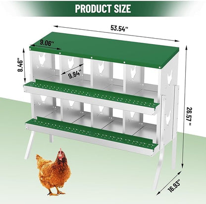Chicken Nest Box, 8-Compartment Egg-Laying Box, Metal Hen House, Convenient for Collecting Eggs - Ventilated Poultry House Equipment - Suitable for Hens, Ducks Green,with Stand