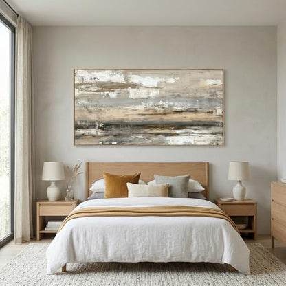 Abstract Wall Art Canvas Print Neutral Tones Beige Gray and Brown Framed Landscape Painting 48 x 24 in Artwork for Living Room Bedroom Wall Decor Ready to Hang for Office Dining Room