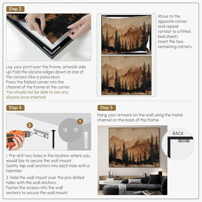 36"x46" Extra Large Framed Wall Art Rustic Mountain Pine Forest Silhouette in Warm Earth Tones for Home Living Room Bedroom Decor