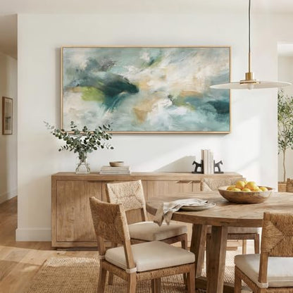 Large Framed Horizontal Sage Green Abstract Wall Art