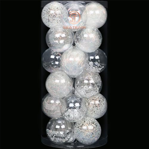 24 Pack Clear Christmas Ball Ornaments with Fillers (24 Count)