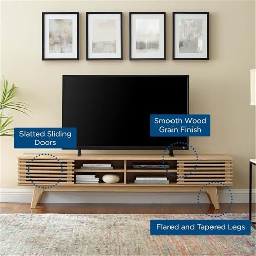 Render Mid Century Modern Low Profile 70 Inch Media Console TV Stand in Oak