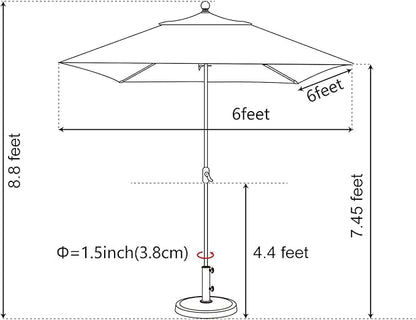 EliteShade USA 10-Year-Non-Fading 6x6Ft Square Market Umbrella Patio Outdoor Table Umbrella with Ventilation, Heather Beige