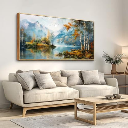 Wood Framed Canvas Wall Art For Living Room Large Wall Decor For Office Bedroom Decorations Lake View Pictures Tree Forest Painting Artwork Room Wall Mural Aesthetic Home Decor 30x60 In