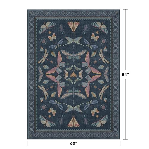 5x7 Navy Blue Boho Rugs for Living Room (35 Sq Ft)