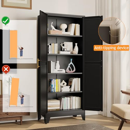 71" Tall Metal Pantry Storage Cabinet with Doors and 4 Adjustable Shelves