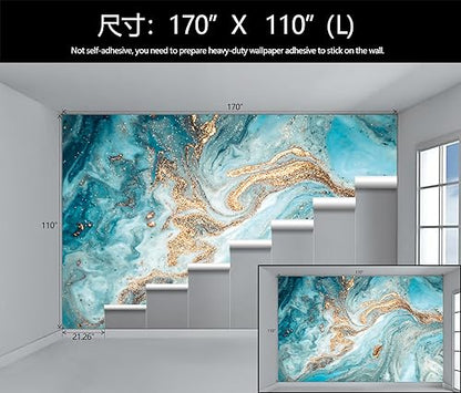 Green and Gold Marble Abstract Wallpaper Mural for Bedroom